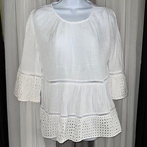 White Tiered Ruffled 3/4 Sleeve Blouse
